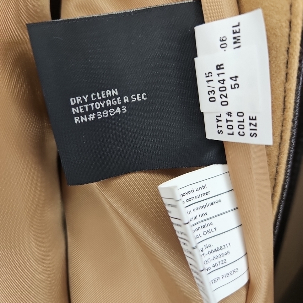 Y2K Vintage Via Spiga Camel Wool Leather Coat Faux Fur Collar Belted Women’s S12 - Picture 11 of 13